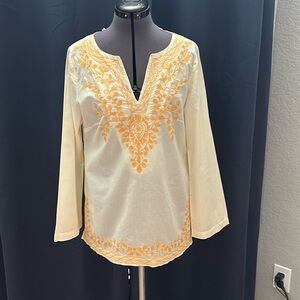 Michael Kors yellow and gold linen embroidered tunic top